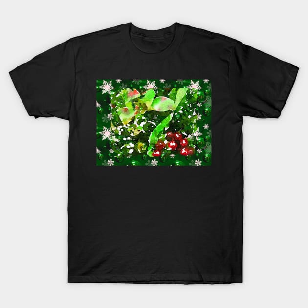 Holiday berries and floral print T-Shirt by Dillyzip1202